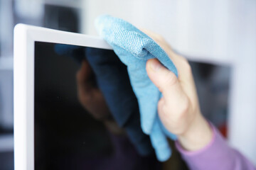 House cleaning. Dusting on household appliances. TV is cleaning. General cleaning in quarantine. Cleaning service.