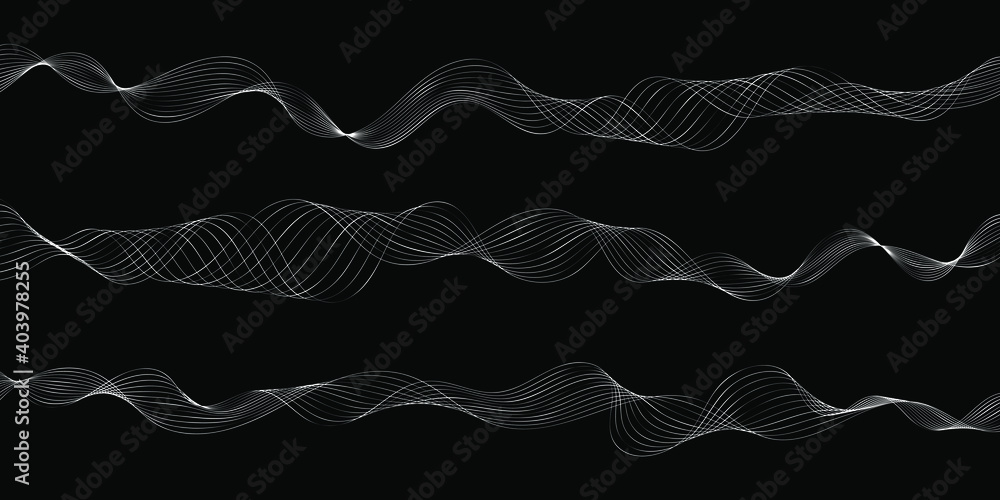 Poster modern abstract wave lines on black background. set of vector design elements.