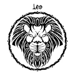 Leo zodiac sign design form illustration doodle drawing tattoo and  freehand typography style vector with white background 
