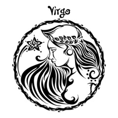 Virgo zodiac sign design form illustration doodle drawing tattoo and  freehand typography style vector with white background 