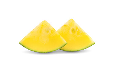 Yellow watermelon with half isolated on white background.