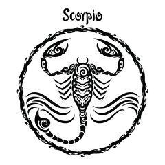Scorpio zodiac sign design form illustration doodle drawing tattoo and  freehand typography style vector with white background 