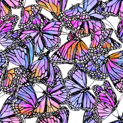 Beautiful watercolor butterflies on white background.