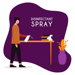 a boy doing virus disinfection on the table illustration with pastel color