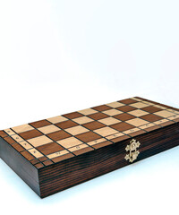 Chess pieces on a wooden board