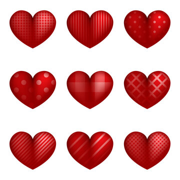 Red Hearts. Valentine Hearts concept. Love. Valentines day. Realistic red Heart with different picture. Vector illustration