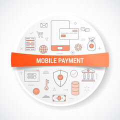 mobile payment with icon concept with round or circle shape