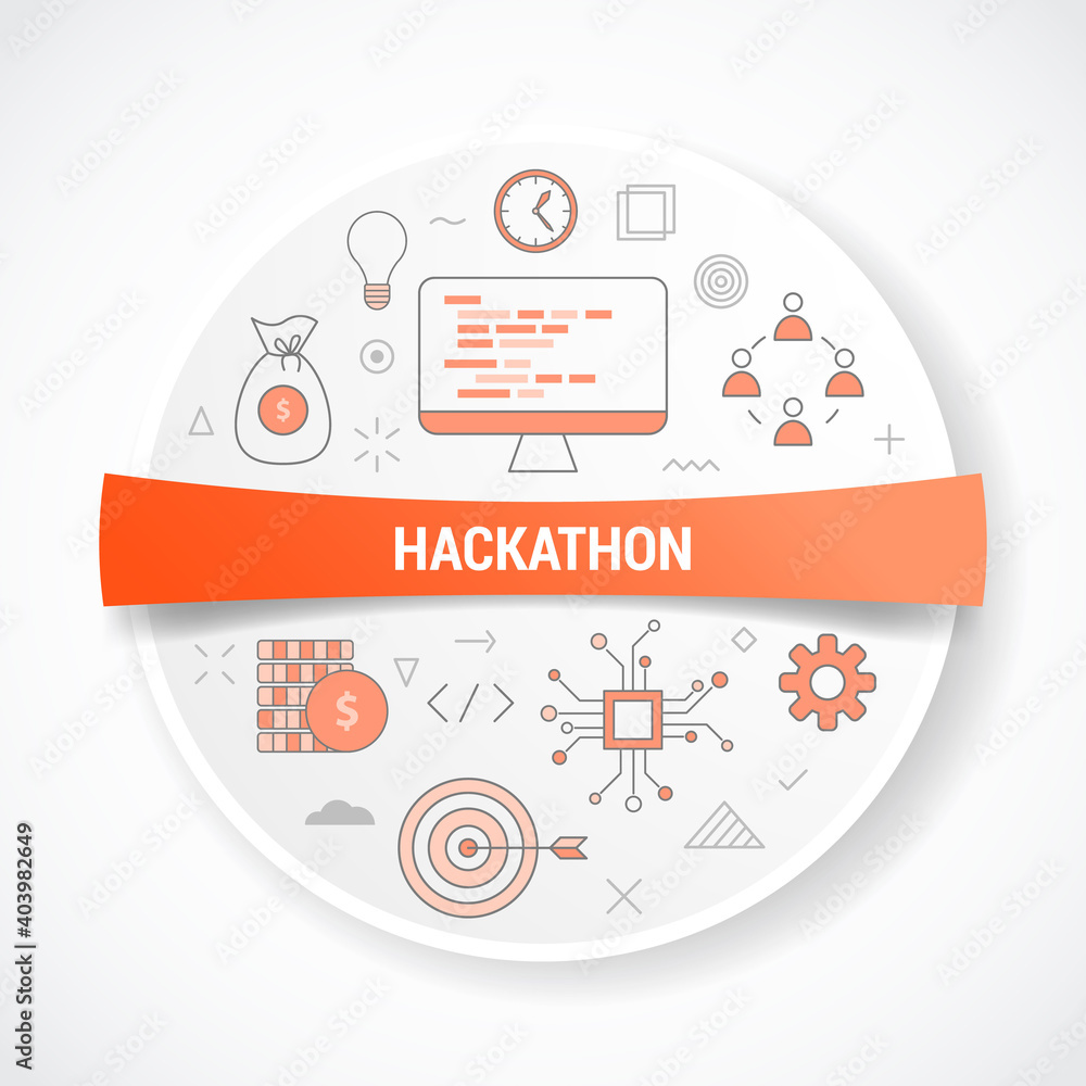 Poster hackathon business work concept with icon concept with round or circle shape