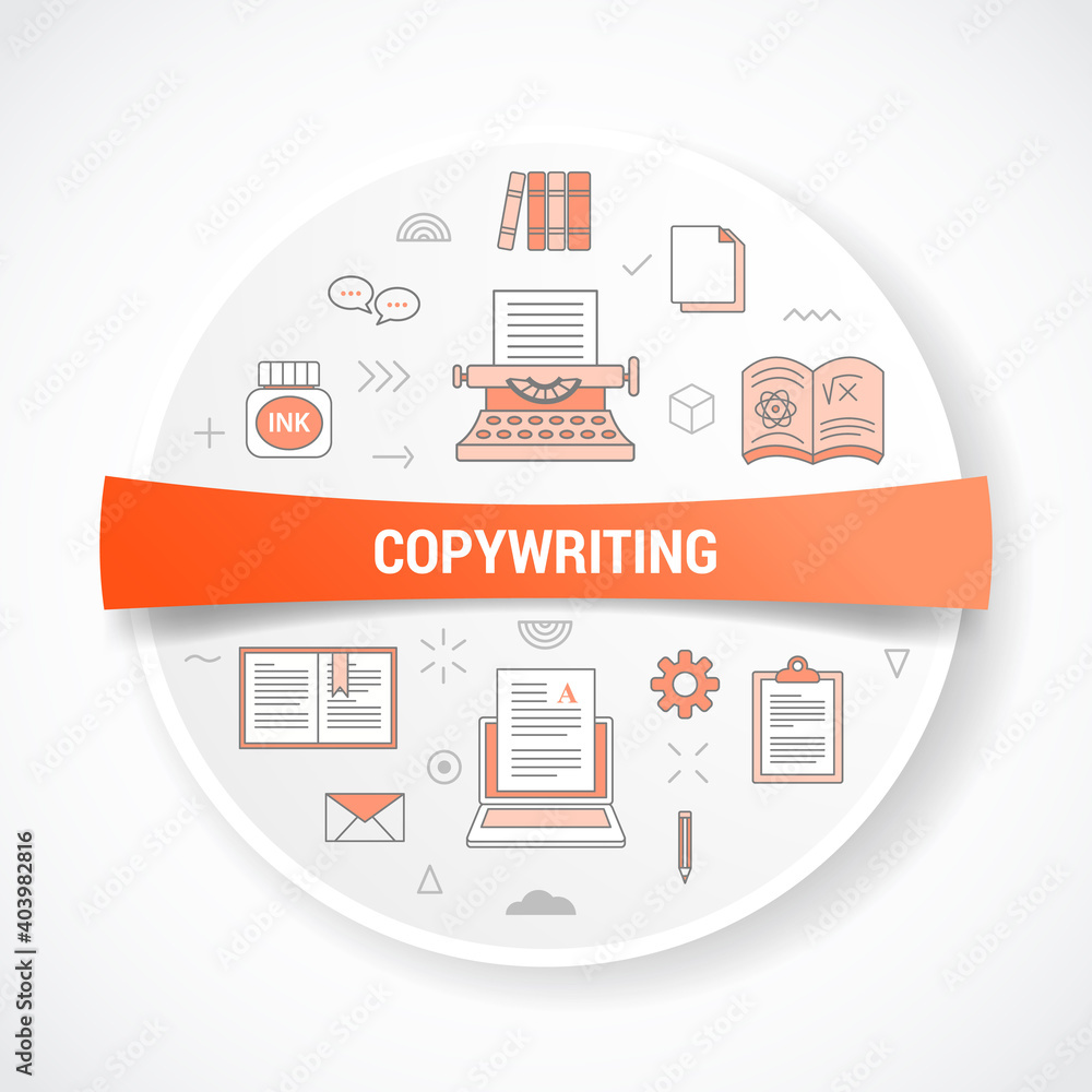 Poster copywriting or copywriter with icon concept with round or circle shape