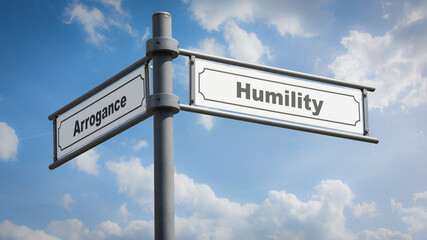 Fototapeta na wymiar Street Sign to Humility versus Arrogance