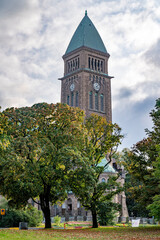 View of Vasa church seen through trees in Gothenburg Sweden