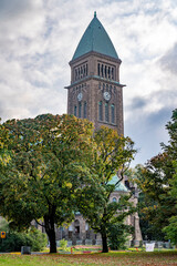 Fototapeta na wymiar View of Vasa church seen through trees in Gothenburg Sweden