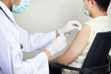 Man get covid-19 vaccine shot for protection coronavirus disease