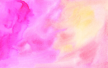 Naklejka na ściany i meble Watercolor light yellow and pink background. Colorful watercolour bright soft backdrop, stains on paper.