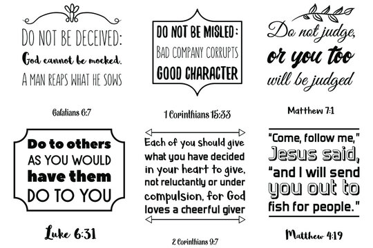 Set of Bible verses. Christian Quotes and Scripture sayings 
