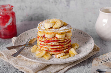 Banana pancakes with homemade jam