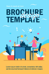 Little girl with idea looking on typewriter