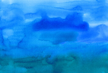 Watercolor royal blue and emerald background. Dark watery texture, hand painted.