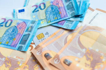 Euro money various value 20 50 100 euro background selective focus