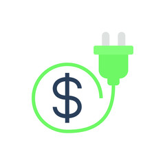 Flat Design Style Cost dollar power efficiency icon. Energy reduction cost Dollar Power Efficiency. Adapter cable charger dollar for green economy. vector illustration design on white background EPS10