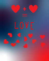 hearts and word love on a beautiful background