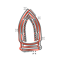 Iron icon in comic style. Laundry equipment cartoon vector illustration on white isolated background. Ironing splash effect business concept.