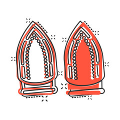 Iron icon in comic style. Laundry equipment cartoon vector illustration on white isolated background. Ironing splash effect business concept.