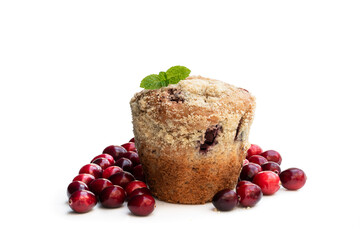 Cranberry muffins isolated on white background