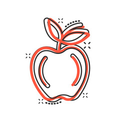 Apple icon in comic style. Fresh fruit cartoon vector illustration on white isolated background. Juicy food splash effect business concept.