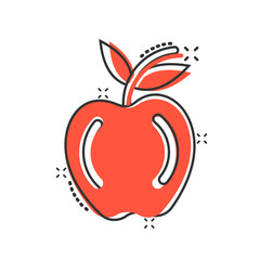 Apple icon in comic style. Fresh fruit cartoon vector illustration on white isolated background. Juicy food splash effect business concept.