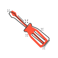 Screwdriver icon in comic style. Spanner key cartoon vector illustration on white isolated background. Repair equipment splash effect business concept.