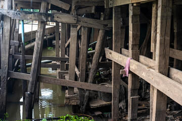 old wooden pier in canal