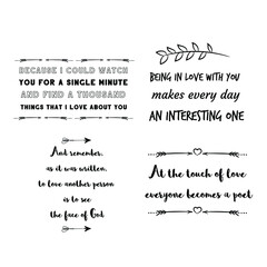 Set of vector quotes about love and Romantic feeling. Design elements for Valentine's day