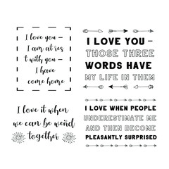 Set of vector quotes about love and Romantic feeling. Design elements for Valentine's day