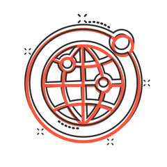 Earth planet icon in comic style. Globe geographic cartoon vector illustration on white isolated background. Global communication splash effect business concept.