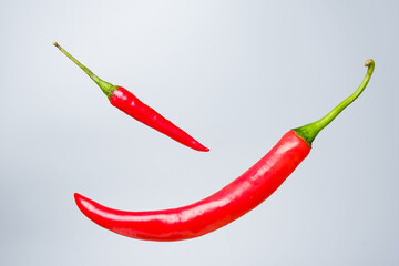 A levitation picture of the hottest chilli pepper and red chilli on gray background