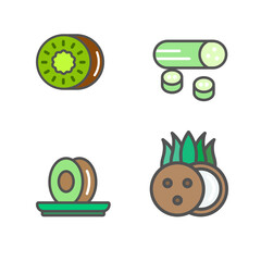 Coconut, eggplant, avocado, with a kiwi set of illustration with a detailed style