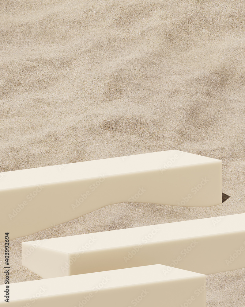 Aufkleber minimal mockup background for product presentation. beige podium on sand beach. 3d rendering illustr