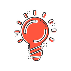 Light bulb icon in comic style. Lightbulb cartoon vector illustration on white isolated background. Lamp idea splash effect business concept.