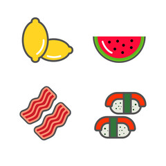 lemon, watermelon, beef, and sushi with a detailed illustration, great for food business