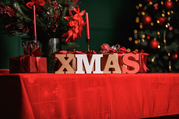 XMAS letters - Christmas writing with red gift boxes
