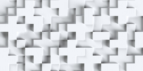Horizontal composition of white cubes of different sizes as background and texture.. 