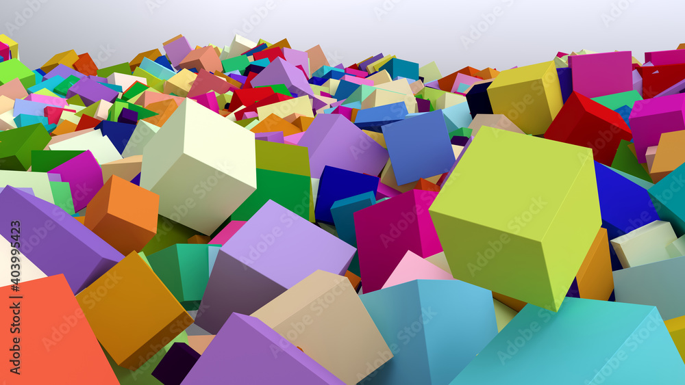Poster chaos from a huge number of different cubes. bright background.