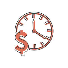 Vector icon time is money on cartoon style on white isolated background.