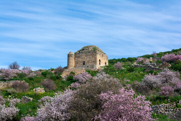 Fototapeta premium Medieval fortress Acrocorinth on a sunny day, Peloponnese, Greece