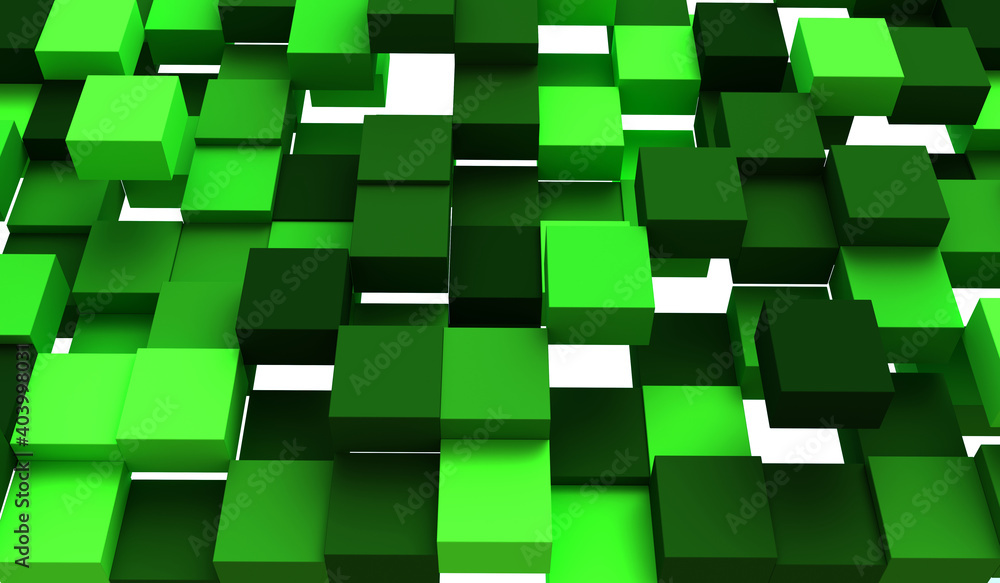Poster green cubes at different levels as background and texture