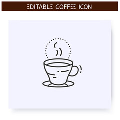 Espresso line icon. Type of coffee drink. Brewed coffee with small amount of hot water. Coffeehouse menu. Different caffeine drinks receipts concept. Isolated vector illustration. Editable stroke 
