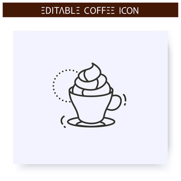 Kon panna coffee line icon.Type of coffee drink. Double espresso topped with whipped cream. Coffeehouse menu. Different caffeine drinks receipts concept. Isolated vector illustration. Editable stroke