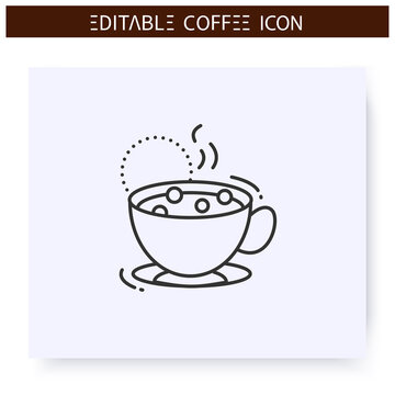 Marocchino coffee line icon. Type of coffee drink. Double espresso with cocoa powder and milk foam. Coffeehouse menu. Different caffeine drinks concept. Isolated vector illustration. Editable stroke 