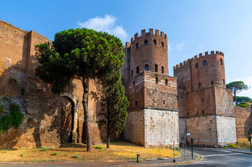 Porta San Sebastiano, the largest of the gates in the defensive walls of the Aurelian Walls, the...